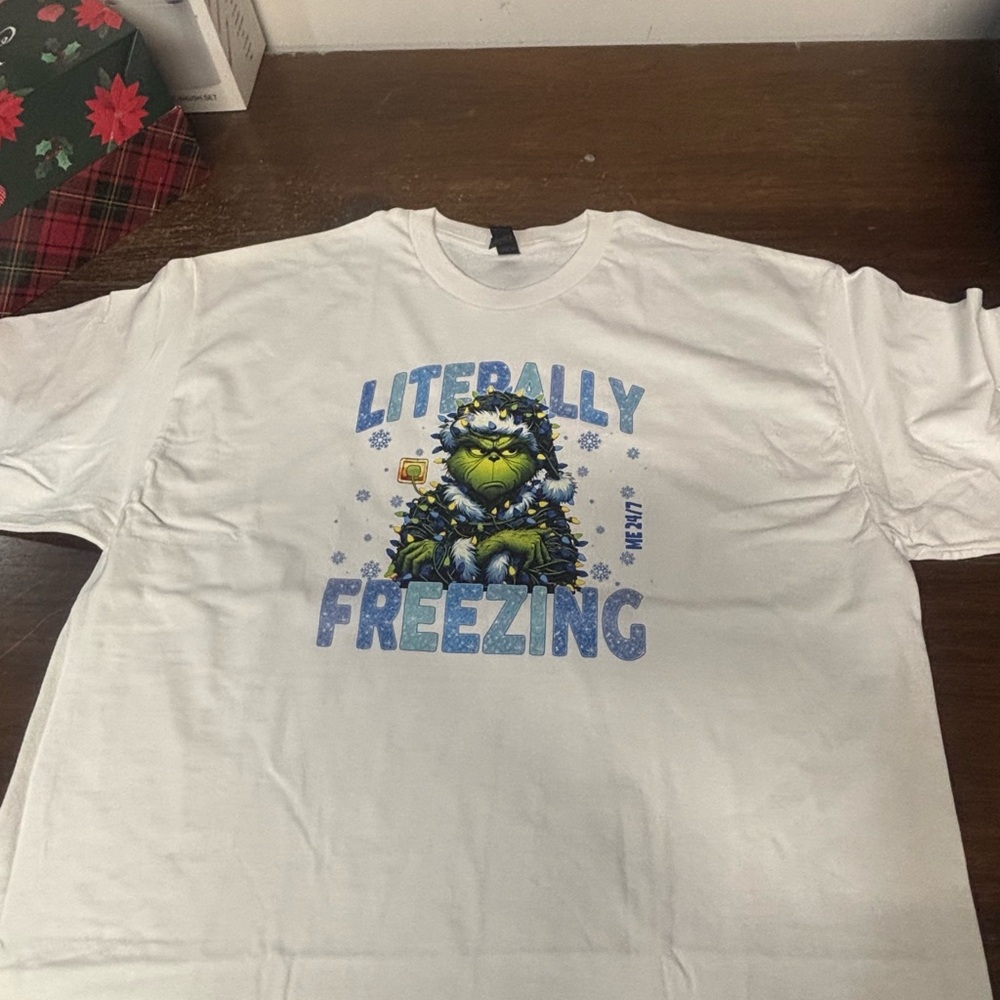 White Adult Tshirt with Fun Grinch Graphic